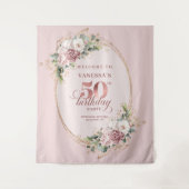 Tenture Dreamy Blush Floral 50th Birthday Photo Backdrop (Devant)