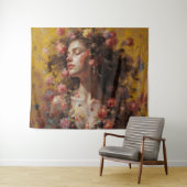 Tenture Dreamy Floral Goddess – Romantic Tapestry Wall Art (En situation (horizontale))