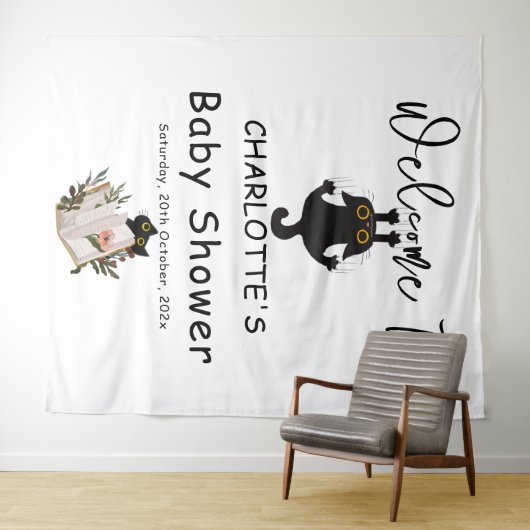 Tenture Drôle Chat noir et Baby shower de livre fond (En situation (horizontale))