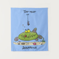 Drôle gras affamé poisson vert dessin de pêche