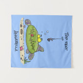 Tenture Drôle gras affamé poisson vert dessin de pêche (Devant (Horizontal))