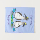 Tenture Drôle, joyeux croquis à pieds bleus dansant dessin (Devant (Horizontal))