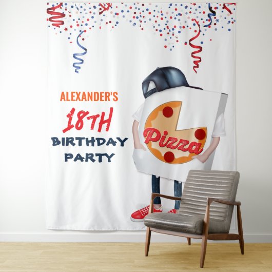 Tenture Drôle Pizza Party (En situation)