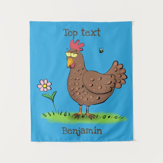 Tenture Drôle poulet rustique whimsical dessin animé (Devant)