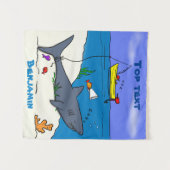 Tenture Drôle requin couché et dessin animé de pêche (Devant (Horizontal))