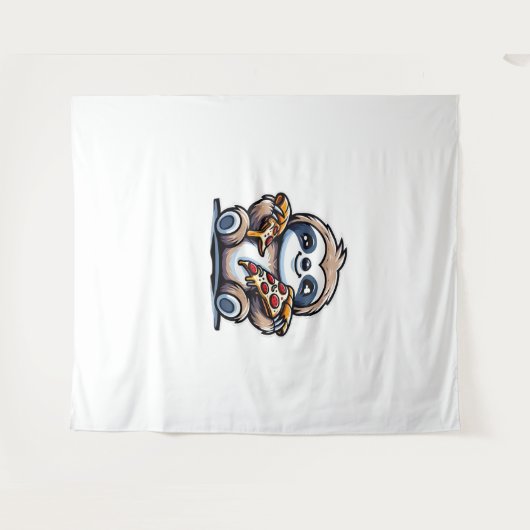 Tenture Drôle Sloth mangeant Pizza, Amoureux des animaux K (Devant (Horizontal))