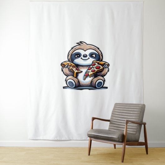 Tenture Drôle Sloth mangeant Pizza, Amoureux des animaux K (En situation)
