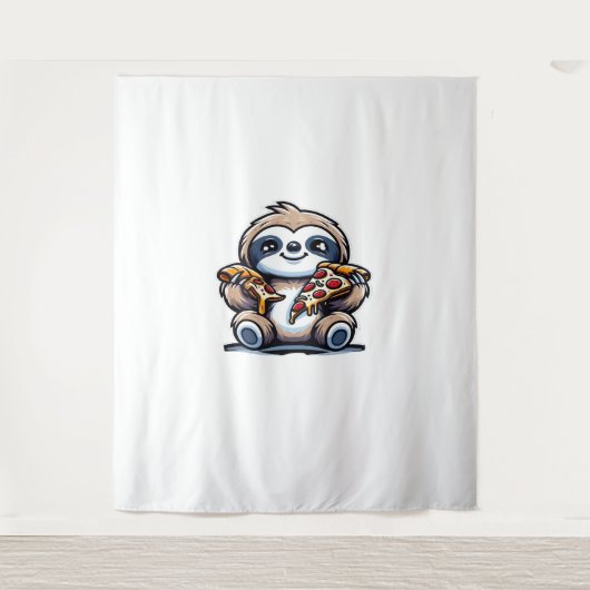 Tenture Drôle Sloth mangeant Pizza, Amoureux des animaux K (Devant)