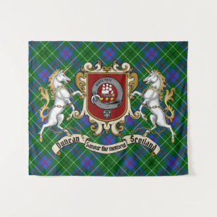 Tenture Duncan Clan Badge & Unicorns avec Tartan 