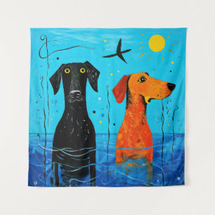 Tenture "Duo aquatique de la joie" - Chiens surréalistes e