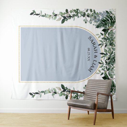 Tenture Dusty Blue Boho Arch Botanic Arch arrière-plan mar (En situation (horizontale))
