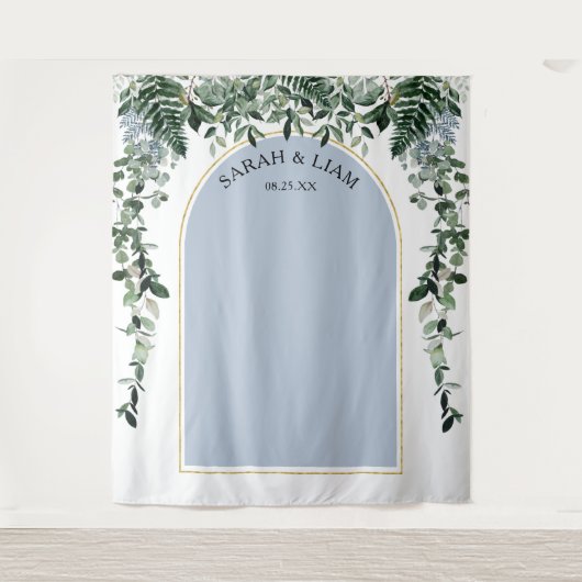 Tenture Dusty Blue Boho Arch Botanic Arch arrière-plan mar (Devant)