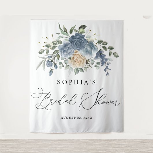 Tenture Dusty Blue & Champagne Fête de mariage floral (Devant)