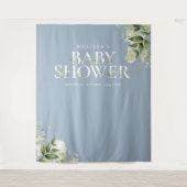 Tenture Dusty Blue Greenery Baby Shower Photo Backdrop (Devant)