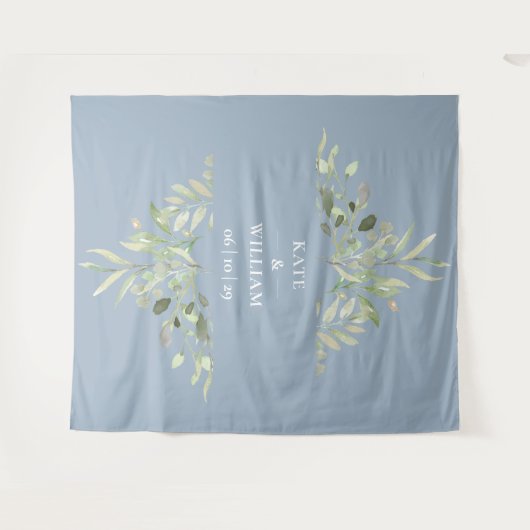 Tenture Dusty Blue Greenery Mariage Photo Booth Backdrop (Devant (Horizontal))
