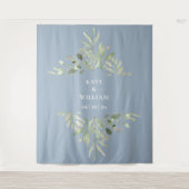 Tenture Dusty Blue Greenery Mariage Photo Booth Backdrop (Devant)
