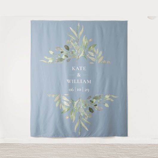 Tenture Dusty Blue Greenery Mariage Photo Booth Backdrop (Devant)