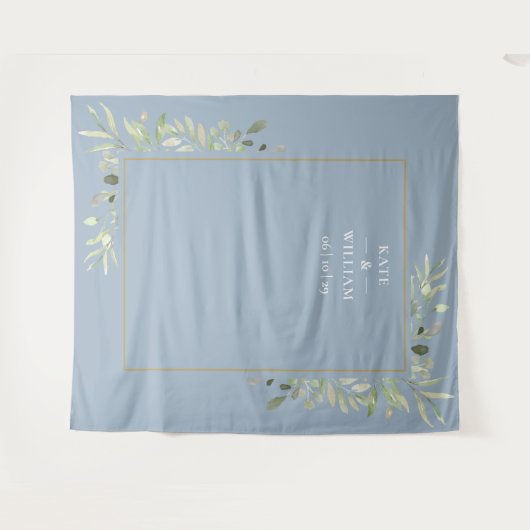 Tenture Dusty Blue Greenery Mariage Photo Booth Backdrop (Devant (Horizontal))
