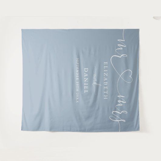 Tenture Dusty Blue M. Et Mme Heart Script Mariage (Devant (Horizontal))