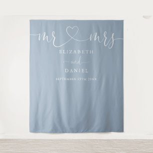 Tenture Dusty Blue M. Et Mme Heart Script Mariage