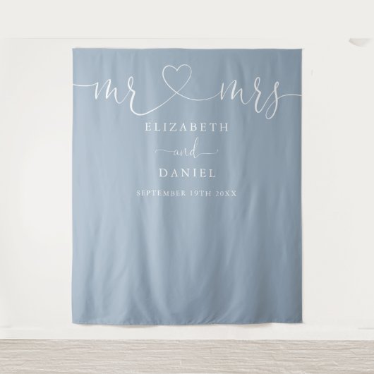 Tenture Dusty Blue M. Et Mme Heart Script Mariage (Devant)