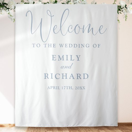 Tenture Dusty Blue Mariage Welcome Photo fond