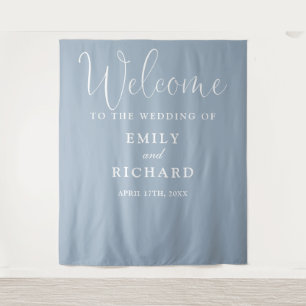 Tenture Dusty Blue Mariage Welcome Photo fond