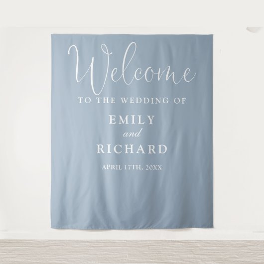 Tenture Dusty Blue Mariage Welcome Photo fond (Devant)