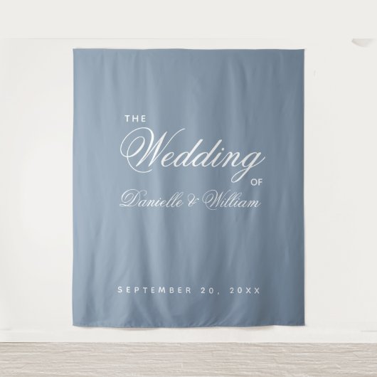 Tenture Dusty Blue Simple Élégant Script Mariage fond (Devant)