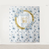 Tenture Dusty Blue Sweet moderne 16 Parties scintillant or (Devant)