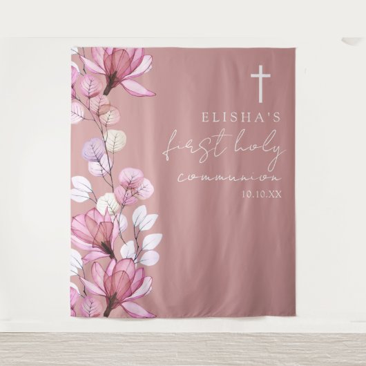 Tenture Dusty Rose Floral Holy Communion (Devant)