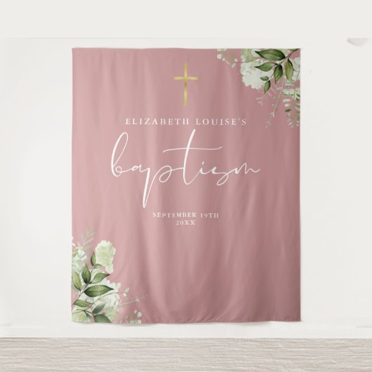 Tenture Dusty Rose rose verdure Baptême fond photo (Devant)