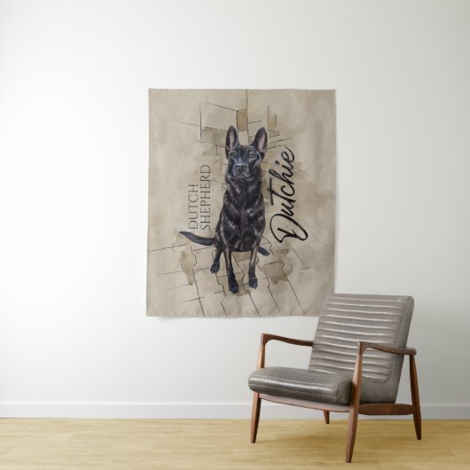 Tenture Dutch Shepherd - Illustration utchie (En situation)