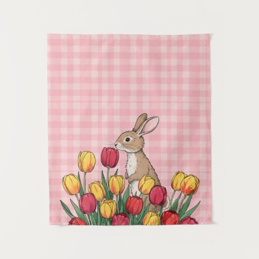 Tenture Easter Bunny and Tulips Tapestry - Rustic Home (Devant)