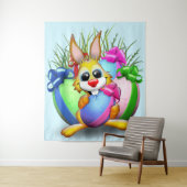 Tenture Easter Bunny Funny and Cute Character Biting an Eg (En situation)