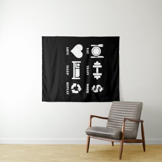 Tenture Eat Train Work Love Sleep Repeat Motivational Gym (En situation (horizontale))