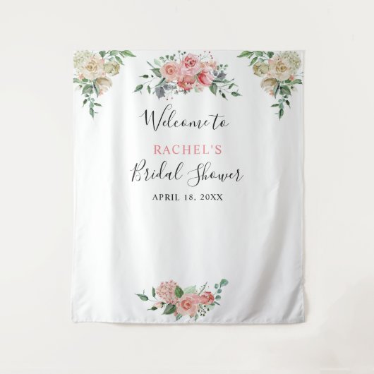 Tenture Eau de rose rose blanche aquarelle Bienvenue Showe (Devant)