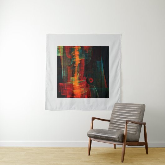 Tenture Eau Orange Rouge Bleu moderne Art Abstrait Motif (En situation)