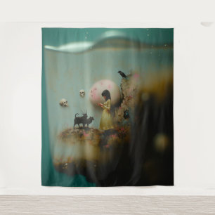 Tenture Eau Priestess Raven Occult Dark Witchk AI Art