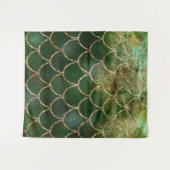 Tenture Écales de poisson sirène scintillantes vert et or (Devant (Horizontal))