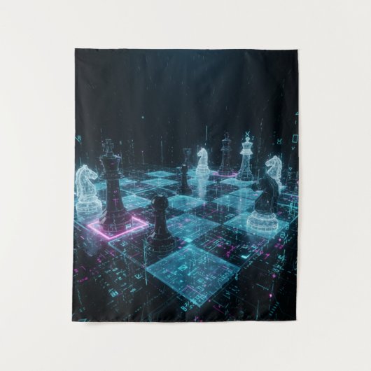 Tenture Échecs Cyberpunk, jeu de société numérique néon S (Devant)
