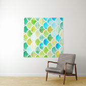 Tenture Échelles de sirène. Aquarelle écailles de poisson. (En situation (horizontale))