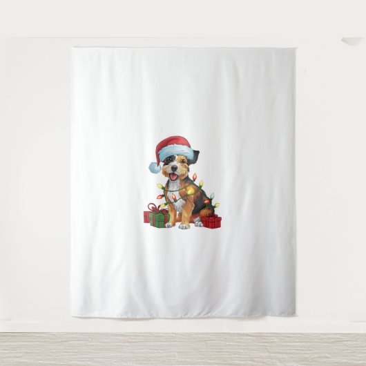 Tenture Éclairage de Noël Chapeau frontière Terrier Chien (Devant)