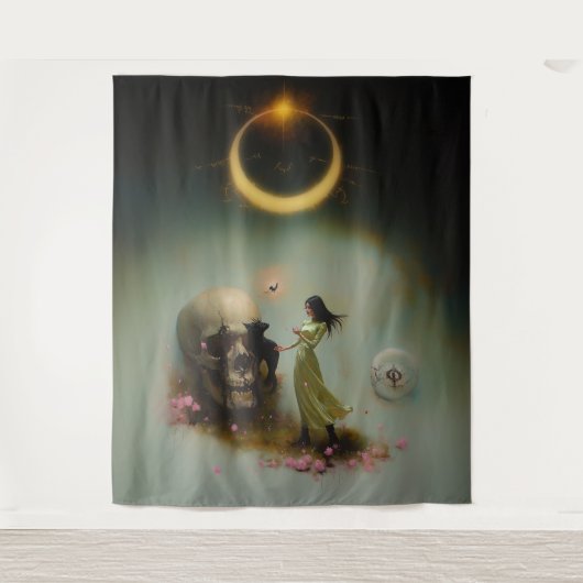 Tenture Eclipse Prêtre Lune Occulte Dark Witchk AI Art (Devant)