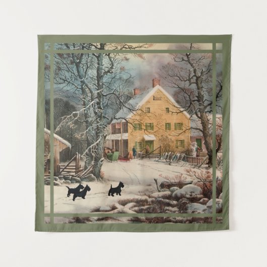 Tenture Ecosse Terriers Hiver à l'ancienne mode (Devant)