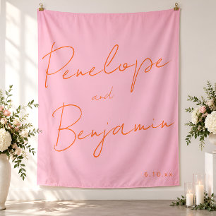 Tenture Écriture manuscrite moderne rose et orange pour ma