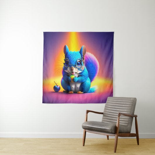 Tenture Écureuil Bleu Mangeant Un Fruit (En situation)