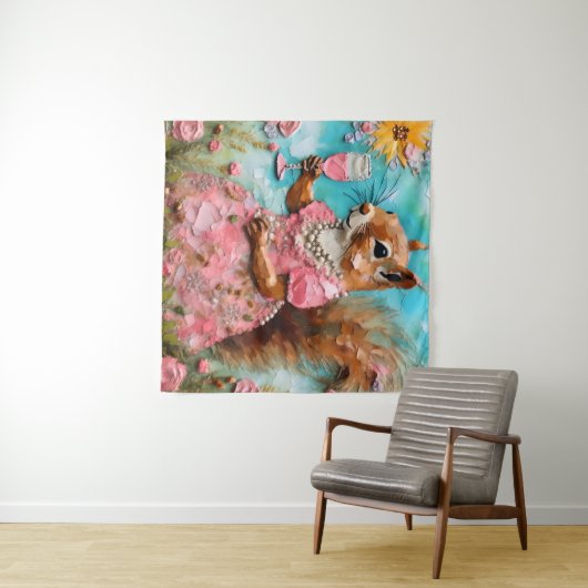 Tenture Écureuil en robe rose (En situation (horizontale))