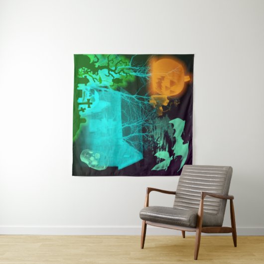 Tenture Éffrayant cimetière d'Halloween (En situation (horizontale))