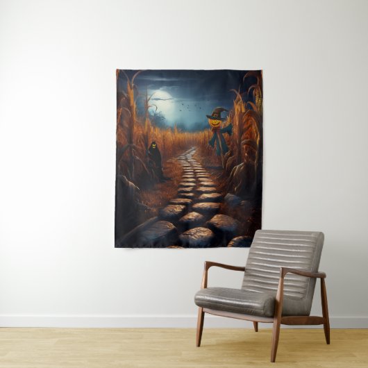 Tenture Éffrayant Halloween Haunted Corn Field (En situation)